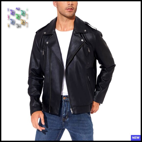 Faux Leather Bomber Jacket Slim Fit Motorcycle Biker Coat Classic Retro